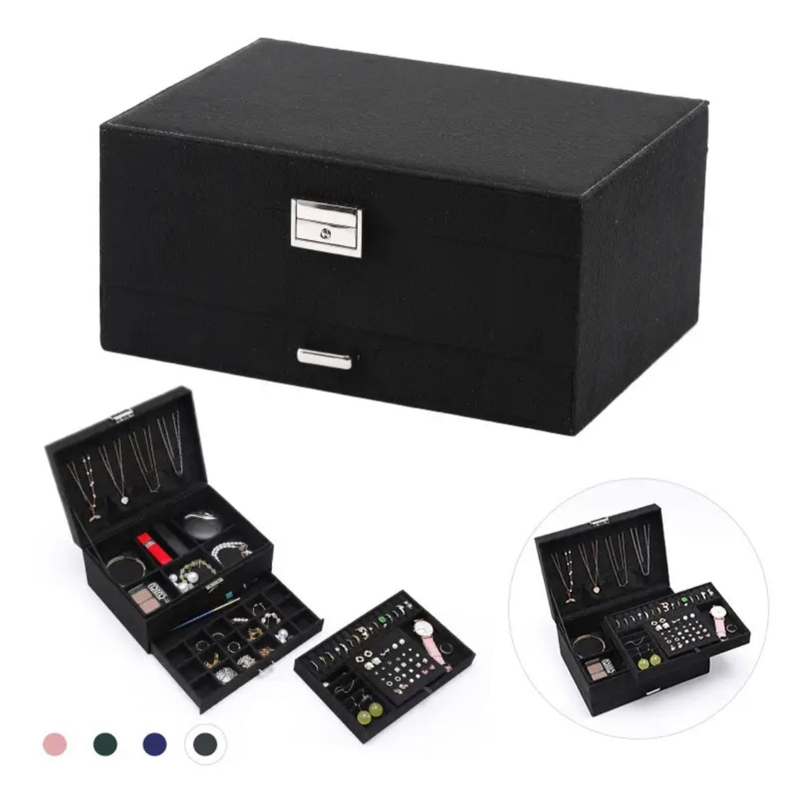 Large Capacity Jewelry Box with Lock, Premium Flannel Jewelry Box, Earrings And Rings Storage Organizer, Travel Jewelry Box Organizer with Lock Large Capacity Jewelry Box with Lock, Premium Flannel Jewelry Box, Earrings And Rings Storage Organizer, Travel Jewelry Box Organizer with Lock